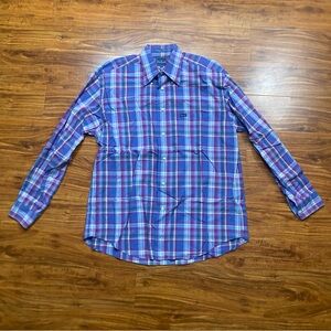 Faconnable Men Purple Plaid Collared Button Down Shirt Size Large Classic Preppy